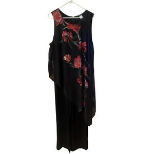 Venus sleeveless black jumpsuit Plus Size 18 Red Roses Sheer Overlay Vacation